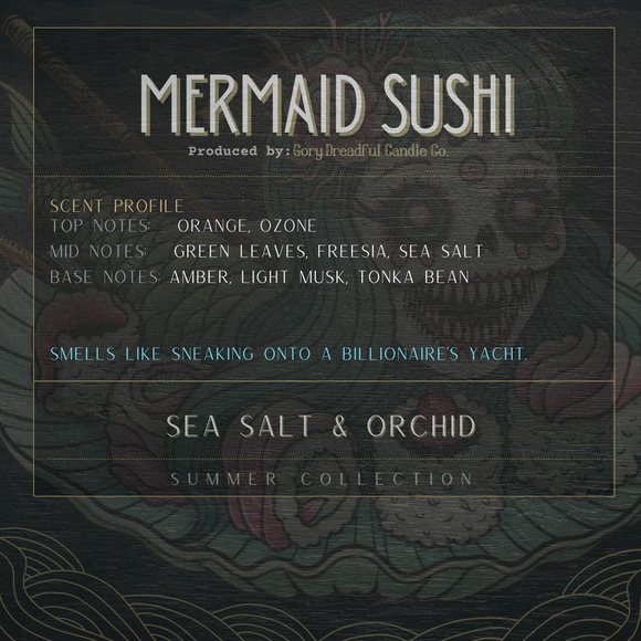 Mermaid Sushi Luxury Wickless Candle: Sea Salt & Orchid Scent - Picture 2 of 10